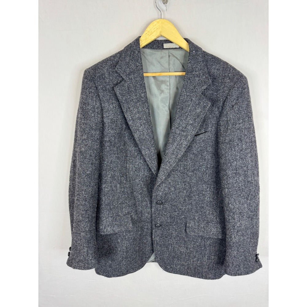 Harris Tweed Mens Grey Wool Blazer Sport Coat Hand Woven Scotland Damage